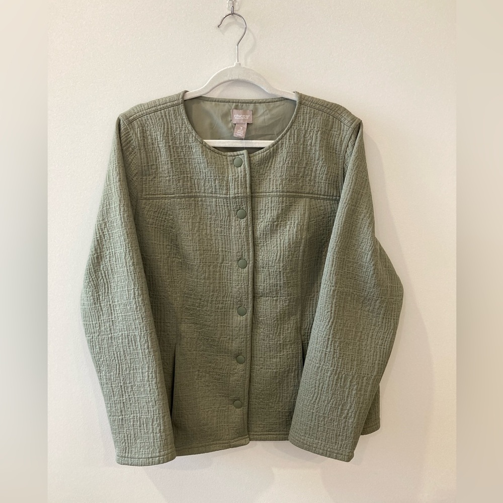Chico's Textured Sage Green Button-Front Jacket